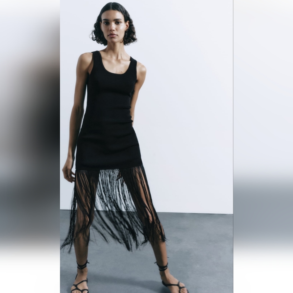 Zara Knit Flapper Dress Black M Medium NWT